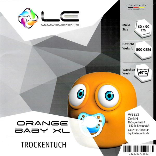 Liquid Elements - Orange Baby XL Trocknungstuch 800GSM/90x60cm