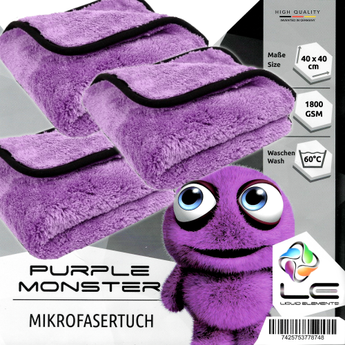 3er Set Liquid Elements - Purple Monster Poliertuch 1800GSM/40x40cm